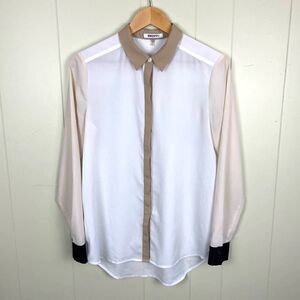 DKNYC Career Long Sleeve Button Front Blouse Top Sheer Nude Women’s Small